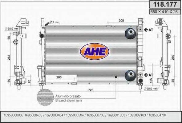 AHE 118177 Радіатор, охолодження двигуна